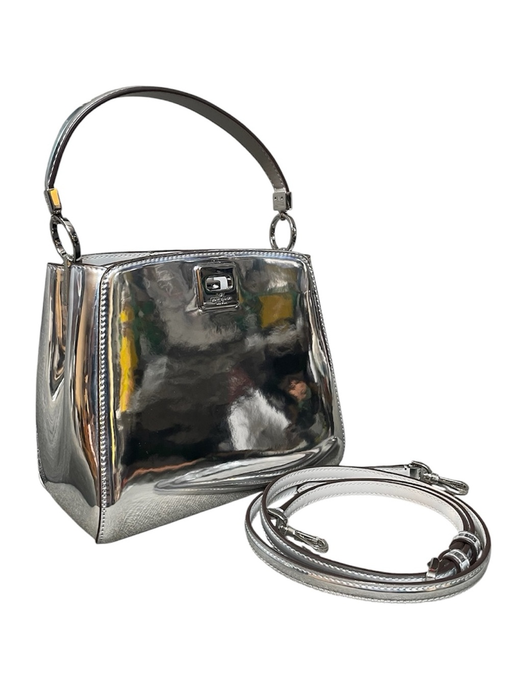 Kate Spade Mirrored Silver Metallic Top-Handle Women’s Bag w/ Adjustable Strap